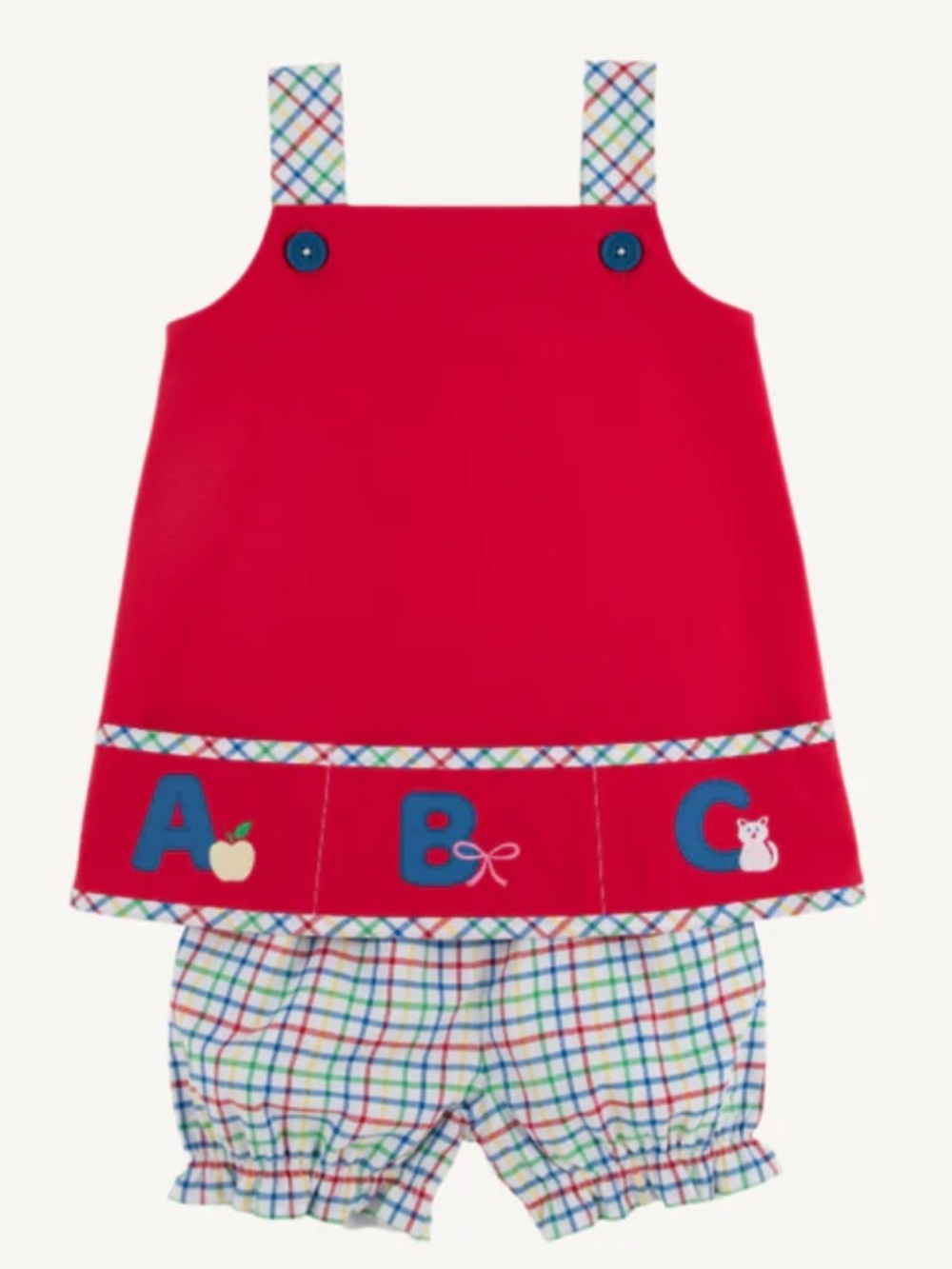 RARE Beaufort Bonnet Company Red Pinafore with Plaid Bloomers Jillian Jumper Set